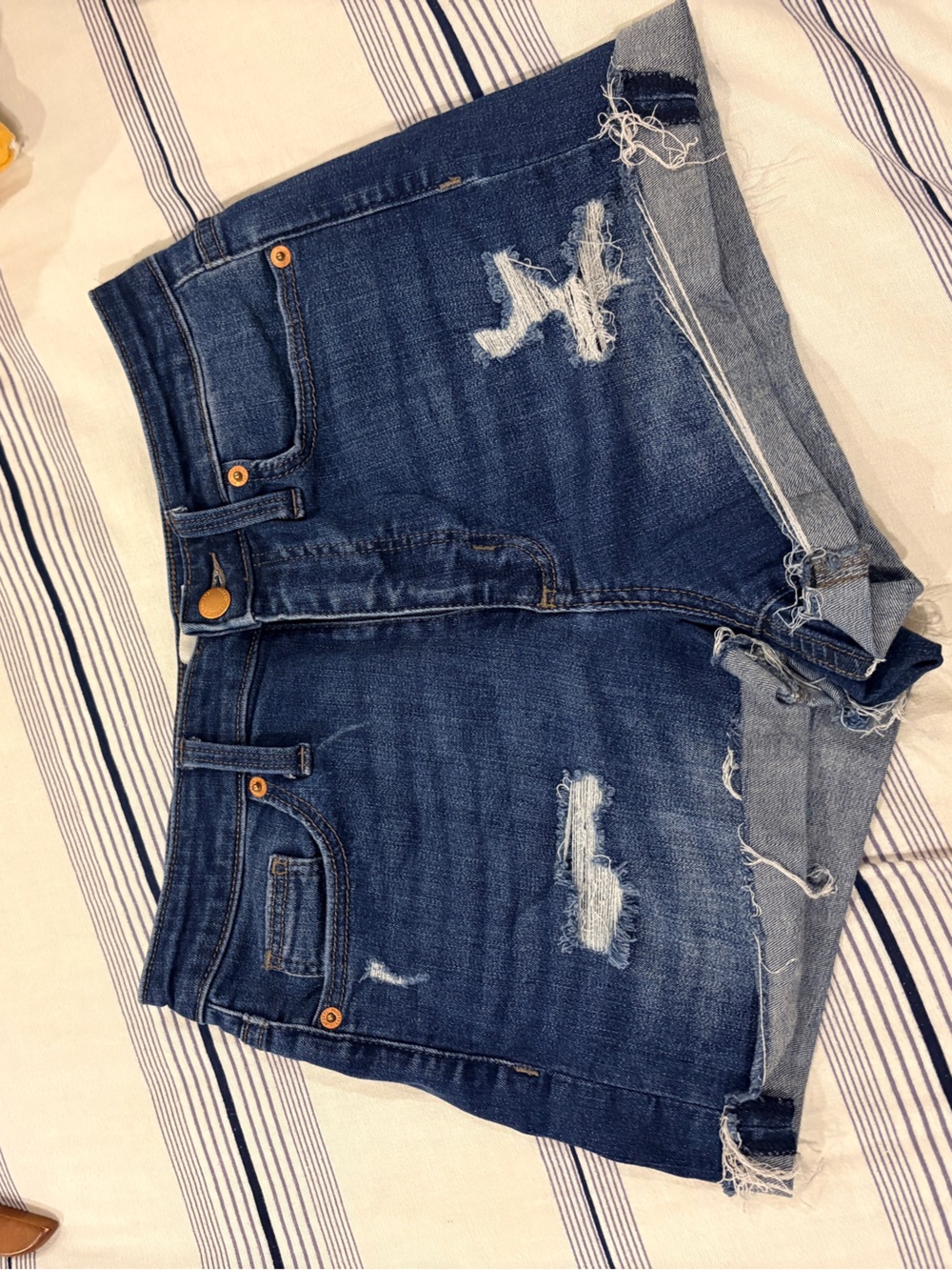 Universal Thread Dark Blue Distressed Rolled-Hem Jean Shorts